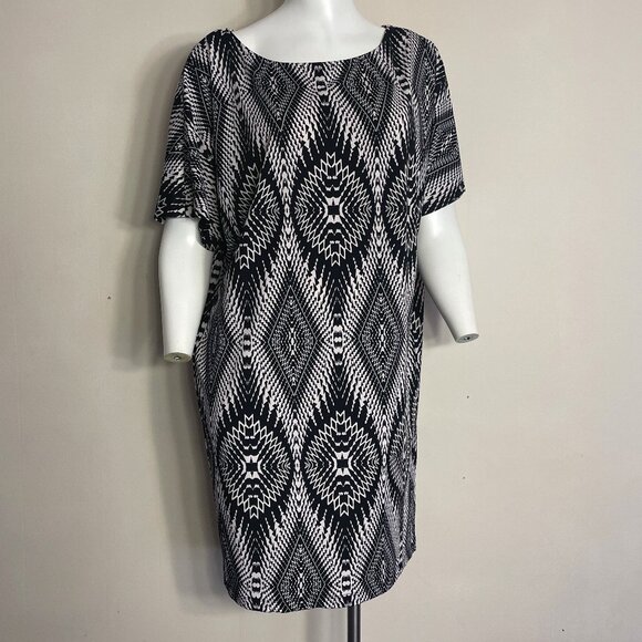 Rock 47 Wrangler Dress Sz Large Sheath Pullover Black Western Geometric Stretch - Picture 1 of 12